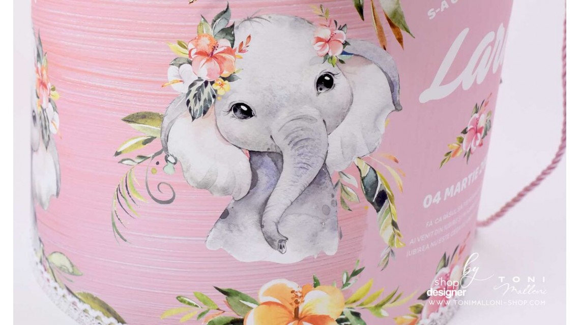 Trusou de botez cu elefantica si flori tropicale Elephant Baby Girl 10